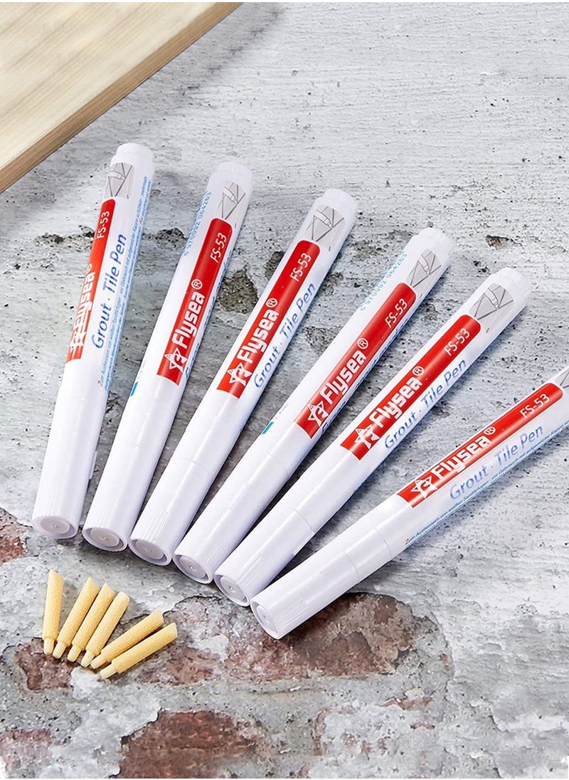 KASTWAVE - 6 Pieces Tile Pen Wall Grout Restorer Pen Repair Marker Grout Filler Pen for Restoring Tile Grout Wall Floor Bathrooms and Kitchen White - Image 1