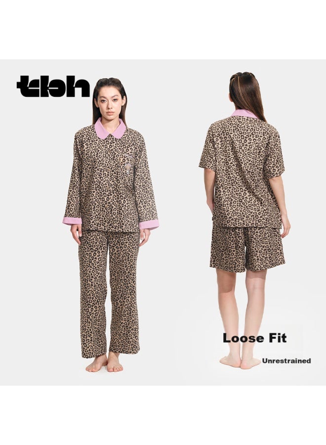 Tbh Sanrio o Kitty Tencel Cotton Loungewear Set, Wearable Outside As Pajamas, Short Style, Classic Leopard Print, Xs - Image 3