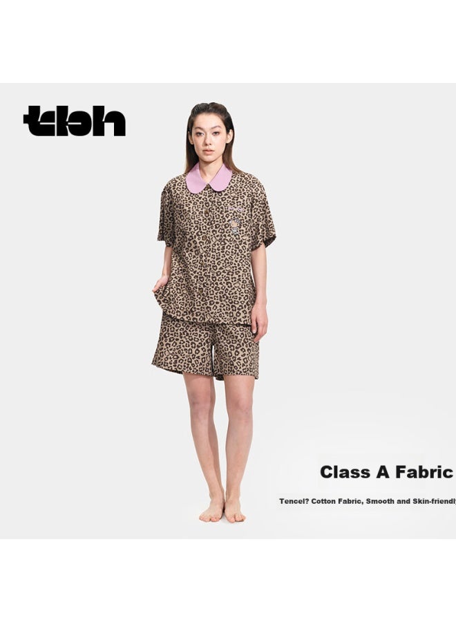 Tbh Sanrio o Kitty Tencel Cotton Loungewear Set, Wearable Outside As Pajamas, Short Style, Classic Leopard Print, Xs - Image 2