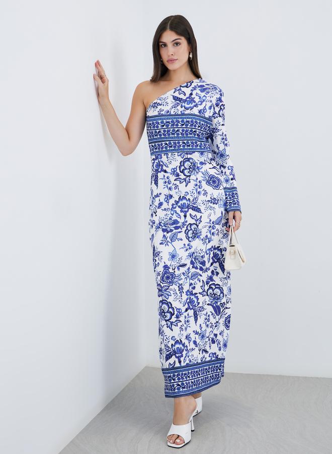 Styli All-Over Print One Shoulder Sheath Maxi Dress - Image 1