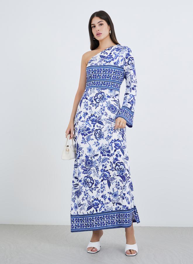 Styli All-Over Print One Shoulder Sheath Maxi Dress - Image 2