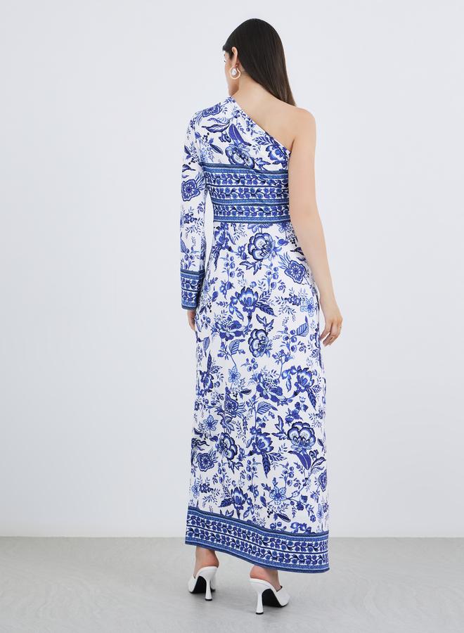 Styli All-Over Print One Shoulder Sheath Maxi Dress - Image 5