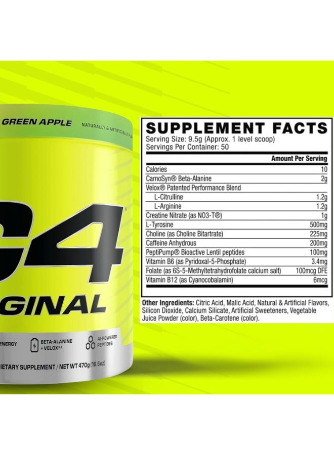 C4 Original Pre-Workout - Sour Green Apple - 50 Servings 470 Gm - Image 2