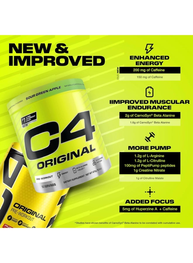 C4 Original Pre-Workout - Sour Green Apple - 50 Servings 470 Gm - Image 5