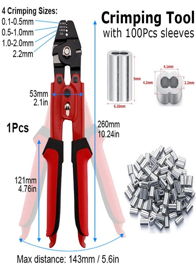 REKOBON Wire Rope Crimping Tool, Up To 2.2mm Swager Crimper Fishing Wire Crimping Tool with 100 PCS Aluminum Double Barrel Ferrule Crimping Loop Sleeves Kit with Cutting Function for Cable - Image 2