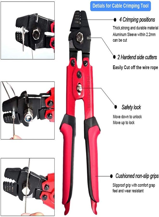 REKOBON Wire Rope Crimping Tool, Up To 2.2mm Swager Crimper Fishing Wire Crimping Tool with 100 PCS Aluminum Double Barrel Ferrule Crimping Loop Sleeves Kit with Cutting Function for Cable - Image 5