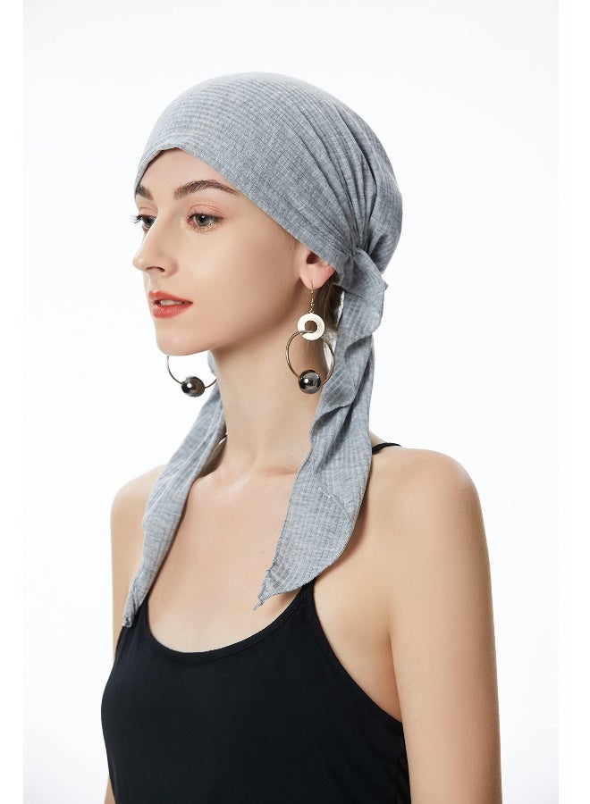 2Pcs Chemo Headwear Pre Tied Curved Hood Head Scarf with Two Tails Headwraps Lightweight Turban Beanie Cap for Women  - Image 5
