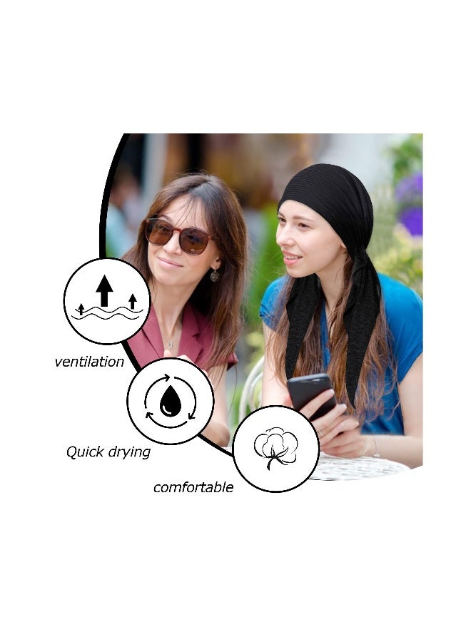 2Pcs Chemo Headwear Pre Tied Curved Hood Head Scarf with Two Tails Headwraps Lightweight Turban Beanie Cap for Women  - Image 2
