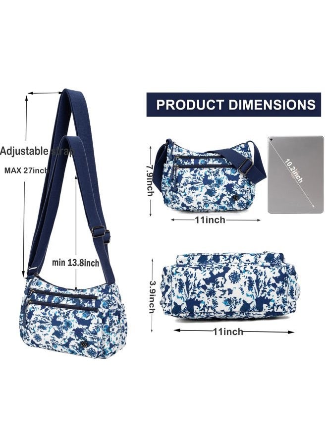 Wytidian Crossbody Bags for Women Waterproof Nylon Shoulder Bag Roomy Multiple Pockets Messenger Purses Handbags, Cyan-floral 03 - Image 4