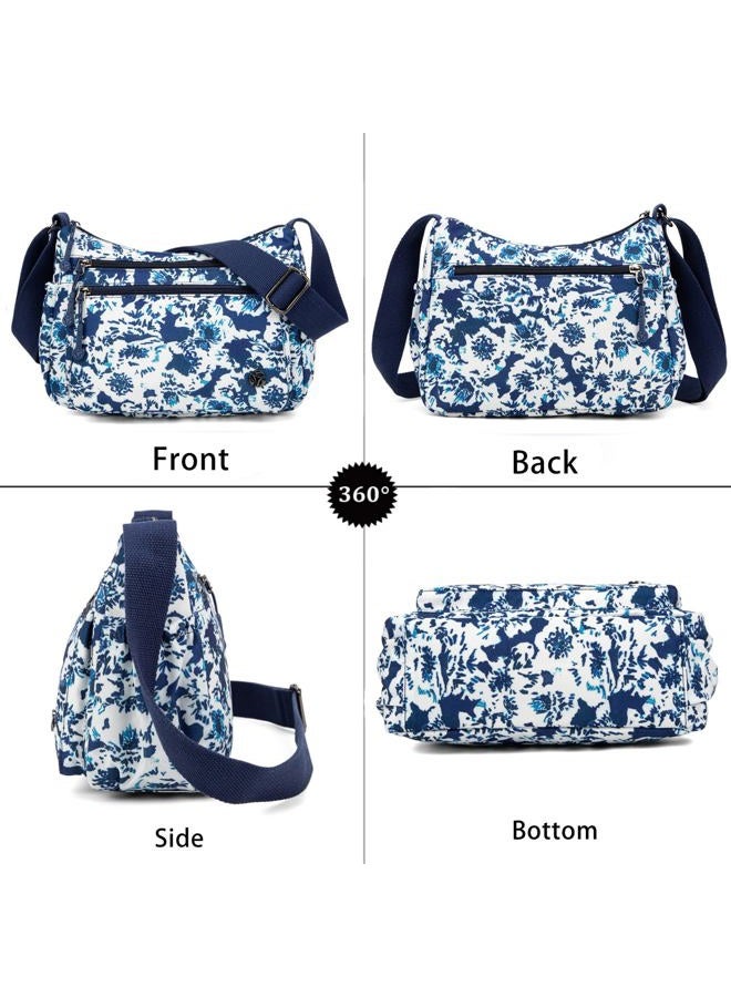 Wytidian Crossbody Bags for Women Waterproof Nylon Shoulder Bag Roomy Multiple Pockets Messenger Purses Handbags, Cyan-floral 03 - Image 3
