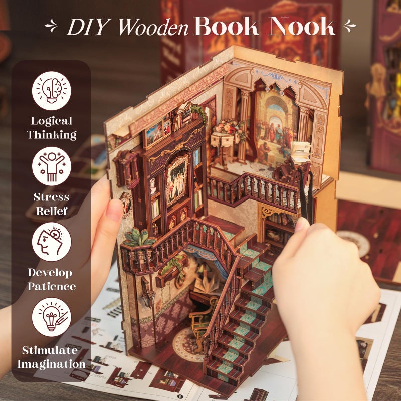 CUTEBEE Book Nook Kit - DIY Miniature House Dollhouse Kit for Adults, Booknook Tiny House Bookshelf Decor 3D Wooden Puzzle, Gifts for Family and Friends (Library of Wisdom) - Image 3