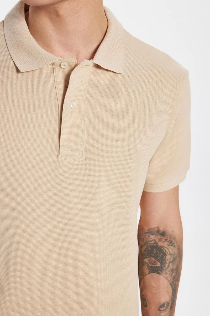 Tudors Men's Slim Fit Slim Fit Cotton Beige Polo Neck T-Shirt