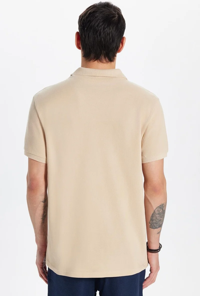 Tudors Men's Slim Fit Slim Fit Cotton Beige Polo Neck T-Shirt