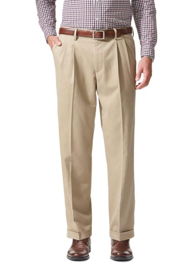 Dockers Men's Relaxed Fit Comfort Pants-Pleated, British Khaki, 42W x 32L - Image 1