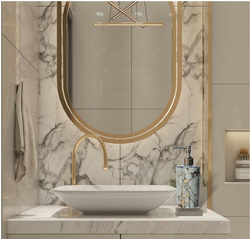 LAGET® Premium 2pc White Golden Marble Finish Liquid Handwash Soap Dispenser 350ML Plastic Bathroom Accessories for Kitchen, Washroom (Pack of 2) - Image 4