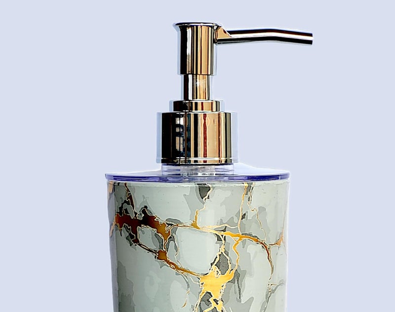 LAGET® Premium 2pc White Golden Marble Finish Liquid Handwash Soap Dispenser 350ML Plastic Bathroom Accessories for Kitchen, Washroom (Pack of 2) - Image 3