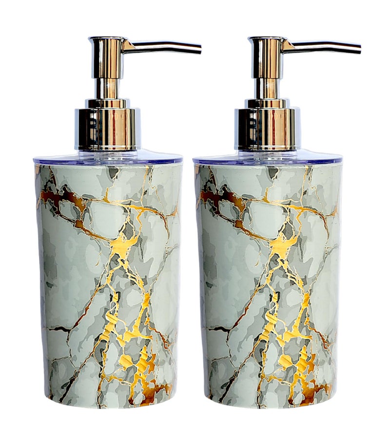 LAGET® Premium 2pc White Golden Marble Finish Liquid Handwash Soap Dispenser 350ML Plastic Bathroom Accessories for Kitchen, Washroom (Pack of 2) - Image 1