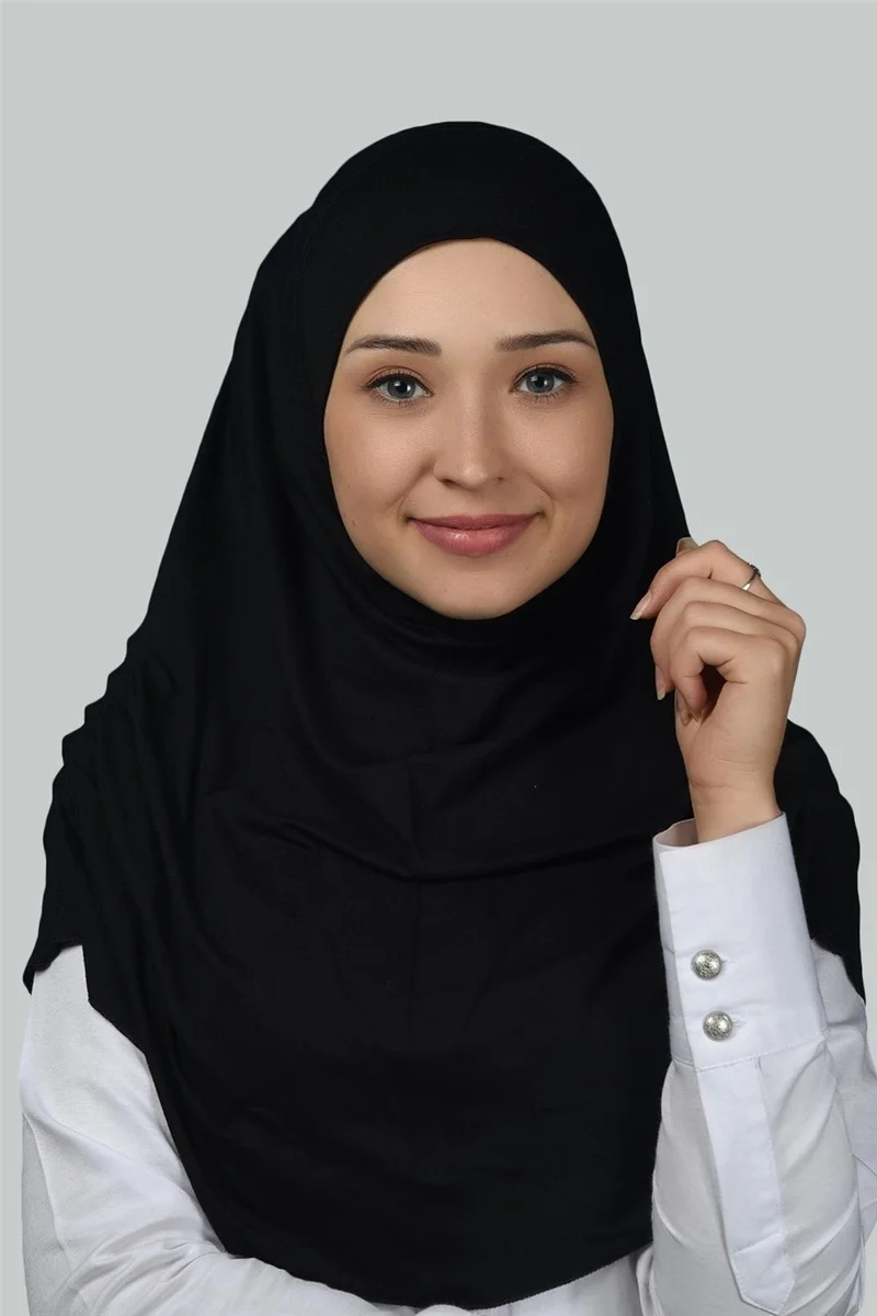 التوبة Ready-made Turban Gathered Pleated Practical Scarf Hijab Hijab - Prayer Cover - Black