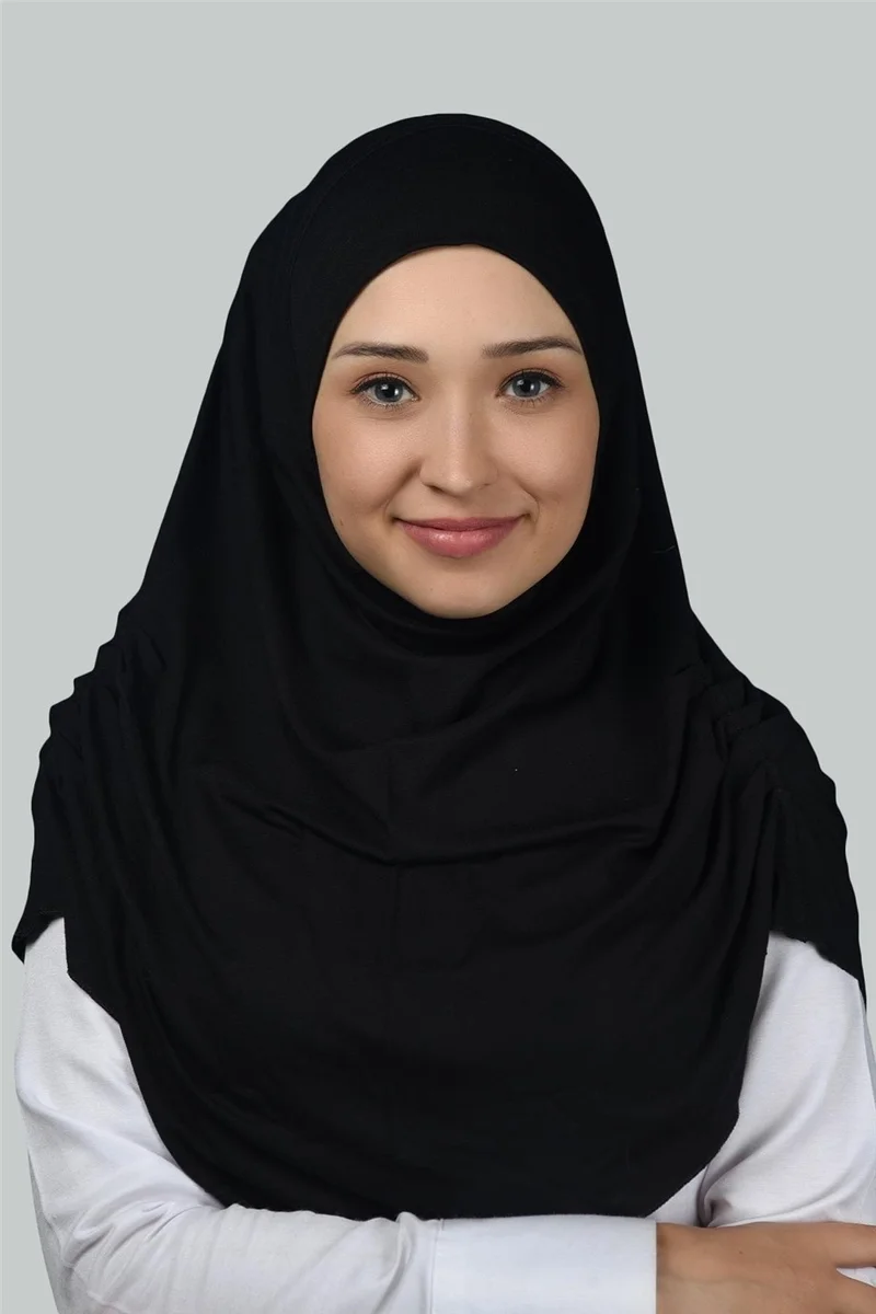 التوبة Ready-made Turban Gathered Pleated Practical Scarf Hijab Hijab - Prayer Cover - Black