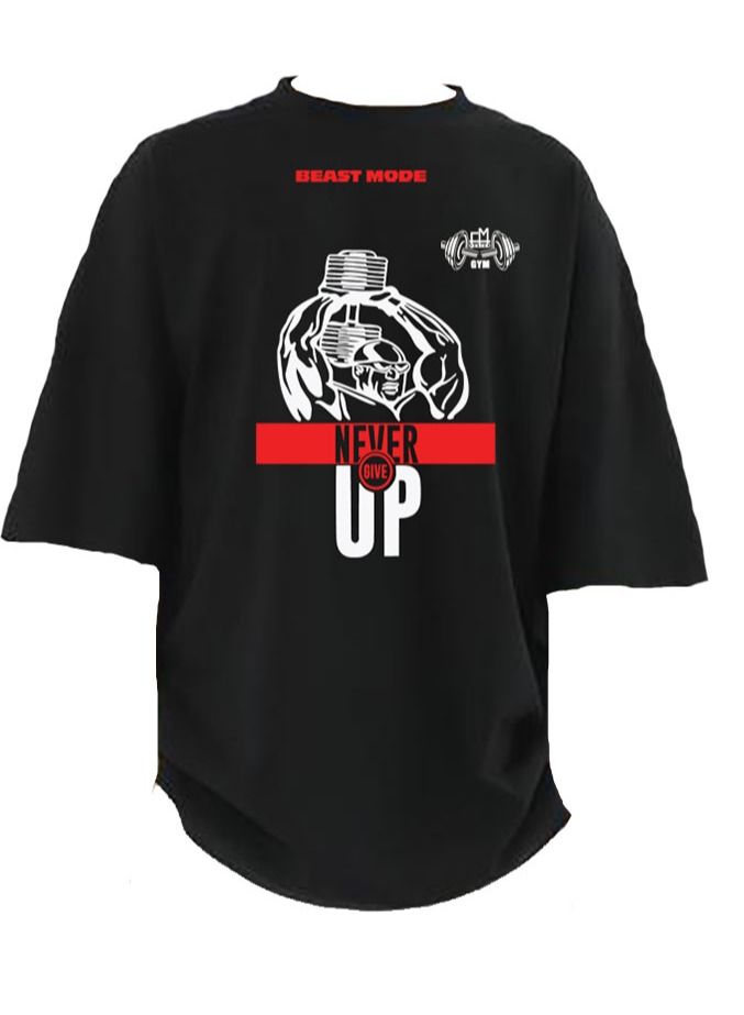 Genérico Men's Oversize T-shirt - NEVER GIVE UP Gain Printed for exercise, gym and bodybuilding  - Image 5
