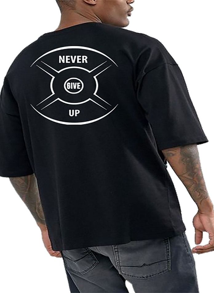 Genérico Men's Oversize T-shirt - NEVER GIVE UP Gain Printed for exercise, gym and bodybuilding  - Image 2