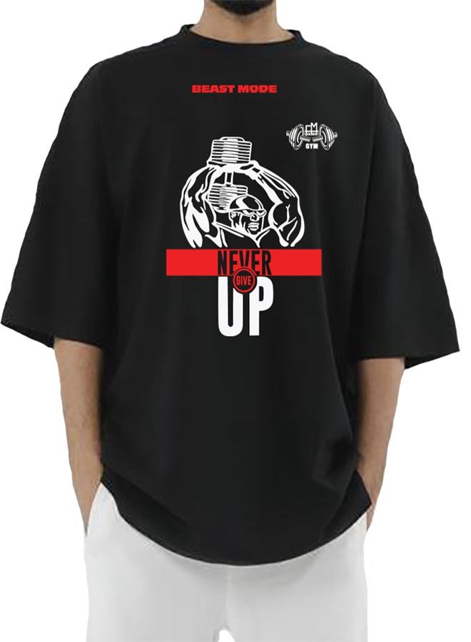 Genérico Men's Oversize T-shirt - NEVER GIVE UP Gain Printed for exercise, gym and bodybuilding  - Image 3