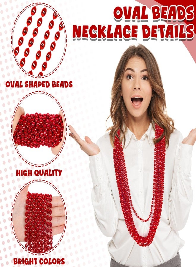 EOBOH Red Necklace, 12PCS Oval Red Accessories Party Favors Bead Necklaces, 32" Mardi Gras Beads Necklaces for Festival Parade Throw Accessories Wedding Birthday Valentines Mardi Gras Xmas Decorations - Image 2