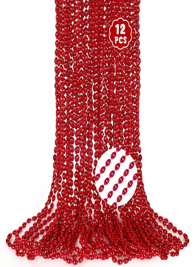 EOBOH Red Necklace, 12PCS Oval Red Accessories Party Favors Bead Necklaces, 32" Mardi Gras Beads Necklaces for Festival Parade Throw Accessories Wedding Birthday Valentines Mardi Gras Xmas Decorations - Image 1