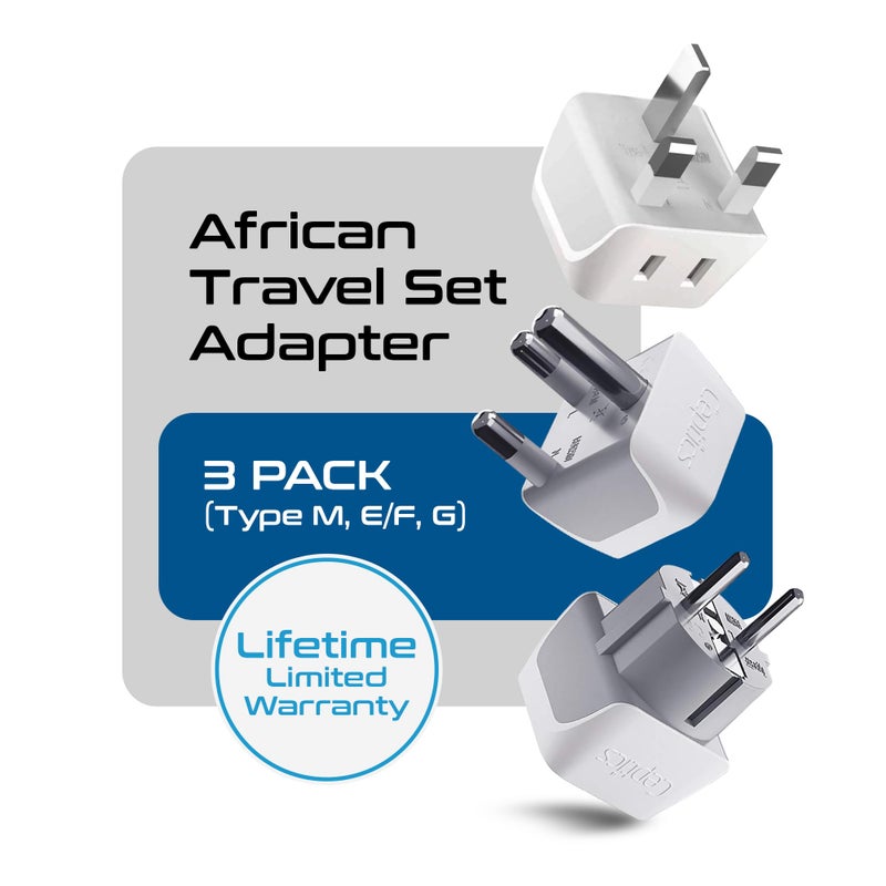 Ceptics African Travel Adapter Set 2 in 1 USA to Africa, S. Africa, Nigeria, Ghana, Uganda (Type M, E/F, Type G) - 3 Pack (Does Not Convert Voltage) - Image 3