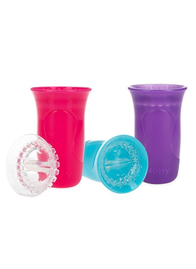 Nuby - 3Piece Nospill Smart Edge 360 Cup With Touch Flo Easy Clean Silicone Rim 10 Oz Girl (Color May Vary) - Image 1