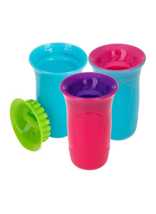 Nuby - 3Piece Nospill Smart Edge 360 Cup With Touch Flo Easy Clean Silicone Rim 10 Oz Girl (Color May Vary) - Image 1