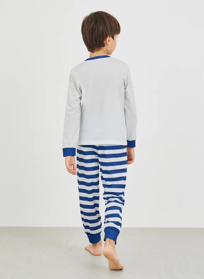 Styli Styli Graphic Print T-Shirt and Striped Pyjama Set