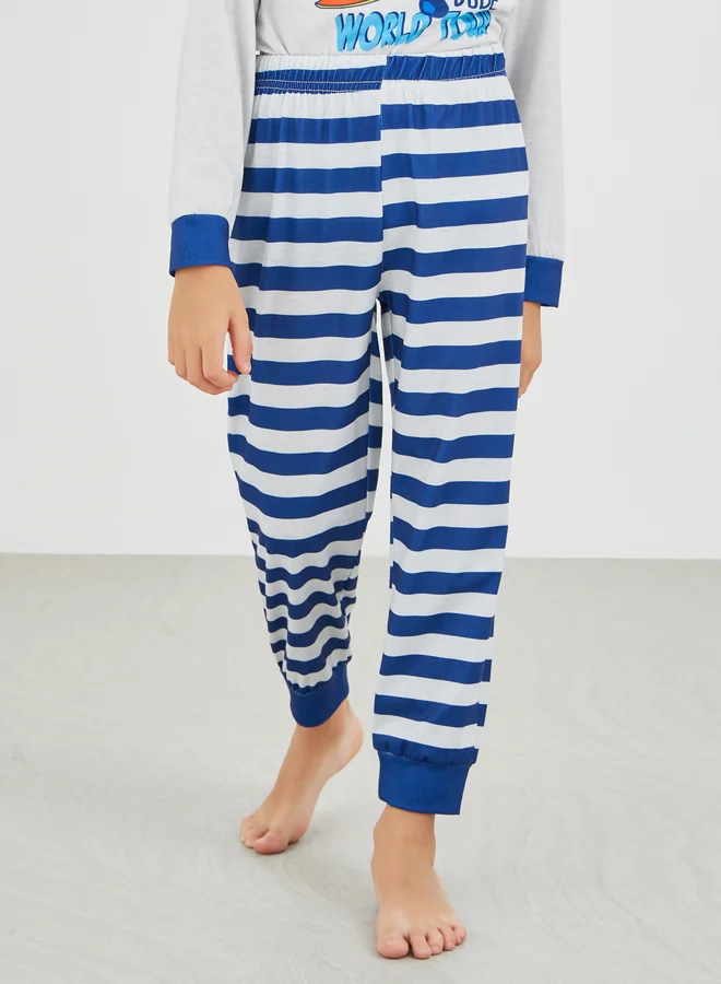 Styli Styli Graphic Print T-Shirt and Striped Pyjama Set