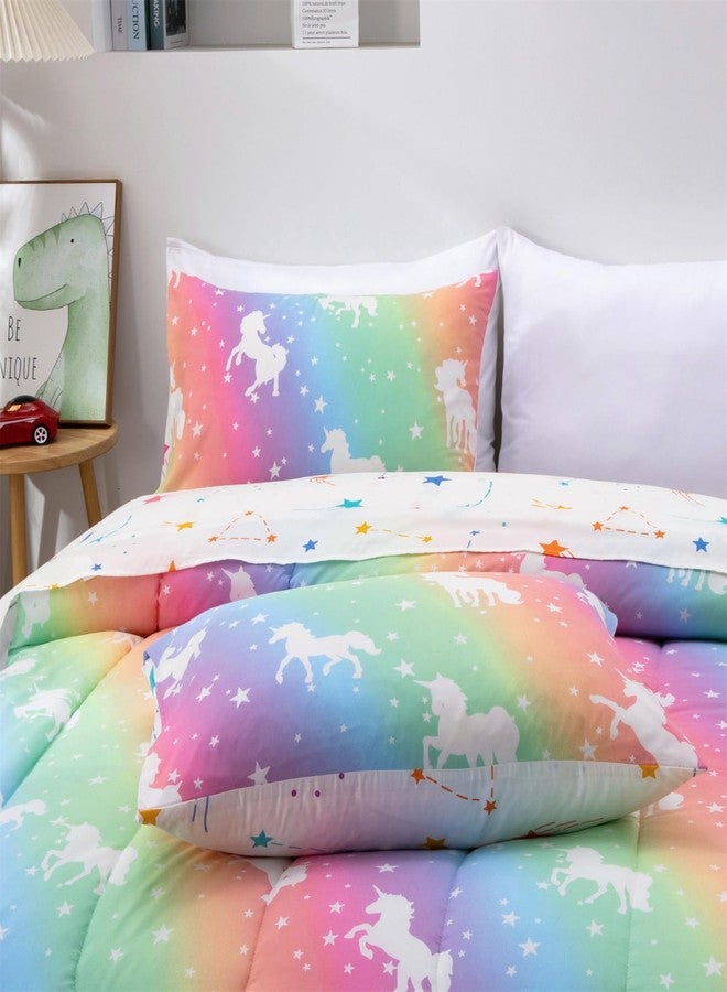 Btargot Twin Kids Comforter Sets 5 Piece Unicorn Glow in The Dark Bedding Set for Girls Bed in a Bag Pink Yellow Gradient Rainbow Comforter with Sheet - Image 5