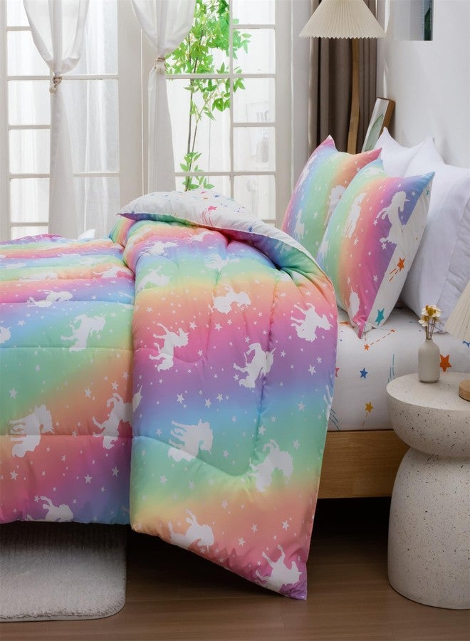 Btargot Twin Kids Comforter Sets 5 Piece Unicorn Glow in The Dark Bedding Set for Girls Bed in a Bag Pink Yellow Gradient Rainbow Comforter with Sheet - Image 3