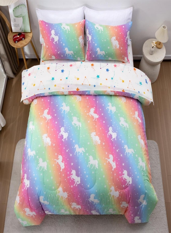 Btargot Twin Kids Comforter Sets 5 Piece Unicorn Glow in The Dark Bedding Set for Girls Bed in a Bag Pink Yellow Gradient Rainbow Comforter with Sheet - Image 2