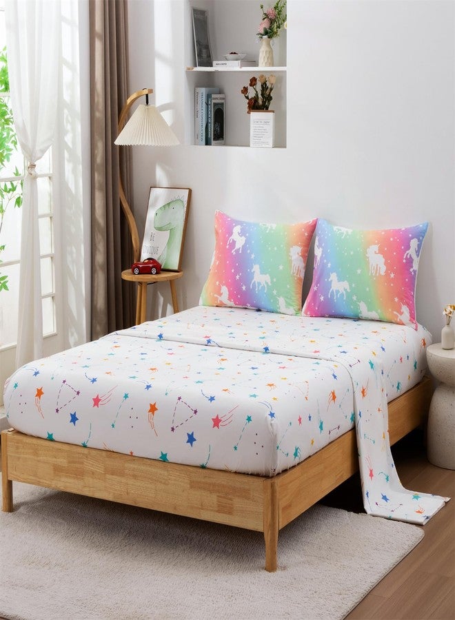 Btargot Twin Kids Comforter Sets 5 Piece Unicorn Glow in The Dark Bedding Set for Girls Bed in a Bag Pink Yellow Gradient Rainbow Comforter with Sheet - Image 4