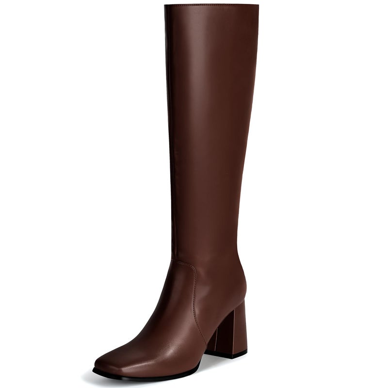 Vipost 3.35-inch Square Toe Knee High Boots for Women, Chunky Block Heel Tall Boots for Women with Side Zipper, Fashion Comfortable Long Fall Winter Boot 2025 - Image 1