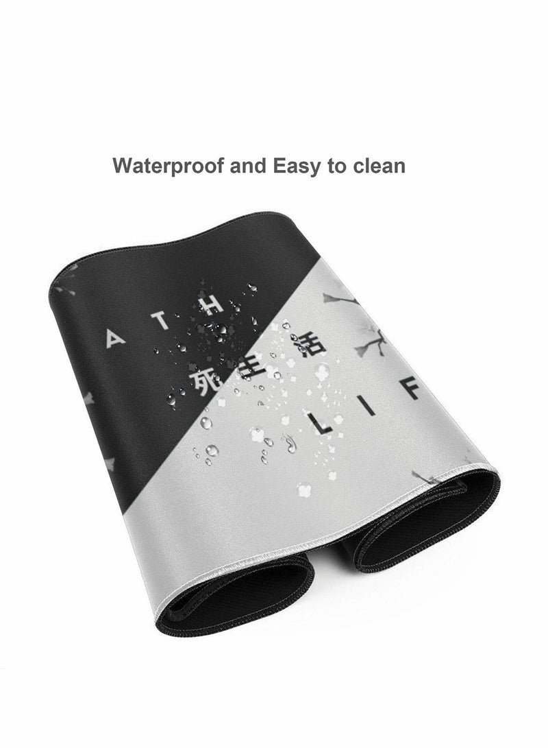 Extended Large Black and White Cherry Blossom Gaming Mouse Pad, Stitched Edges, Non,Slip Rubber Base, Perfect for Desk Setup, 31.5x11.8x0.12 Inch - Image 3
