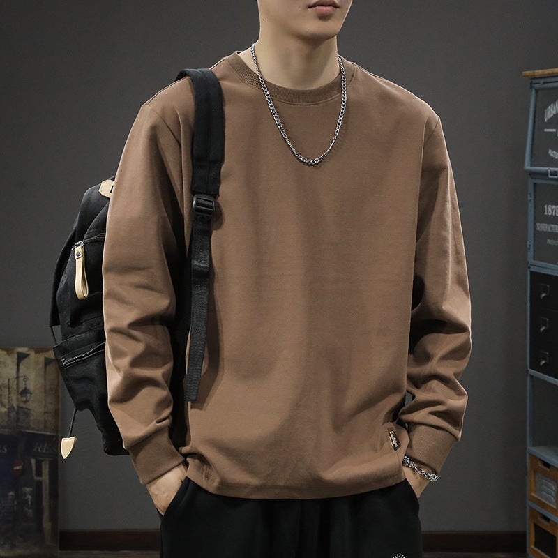 Autumn New American Heavy Long-Sleeved T-Shirt Men'S Loose Plus Size Casual Coffee Crewneck Base Shirt Sweater - Image 2