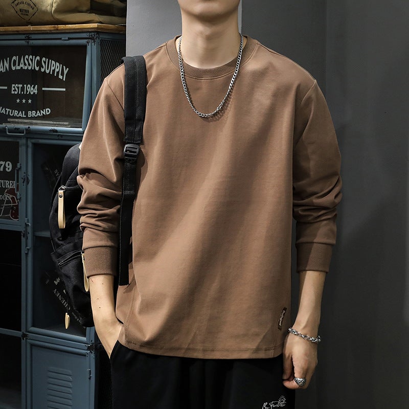 Autumn New American Heavy Long-Sleeved T-Shirt Men'S Loose Plus Size Casual Coffee Crewneck Base Shirt Sweater - Image 5