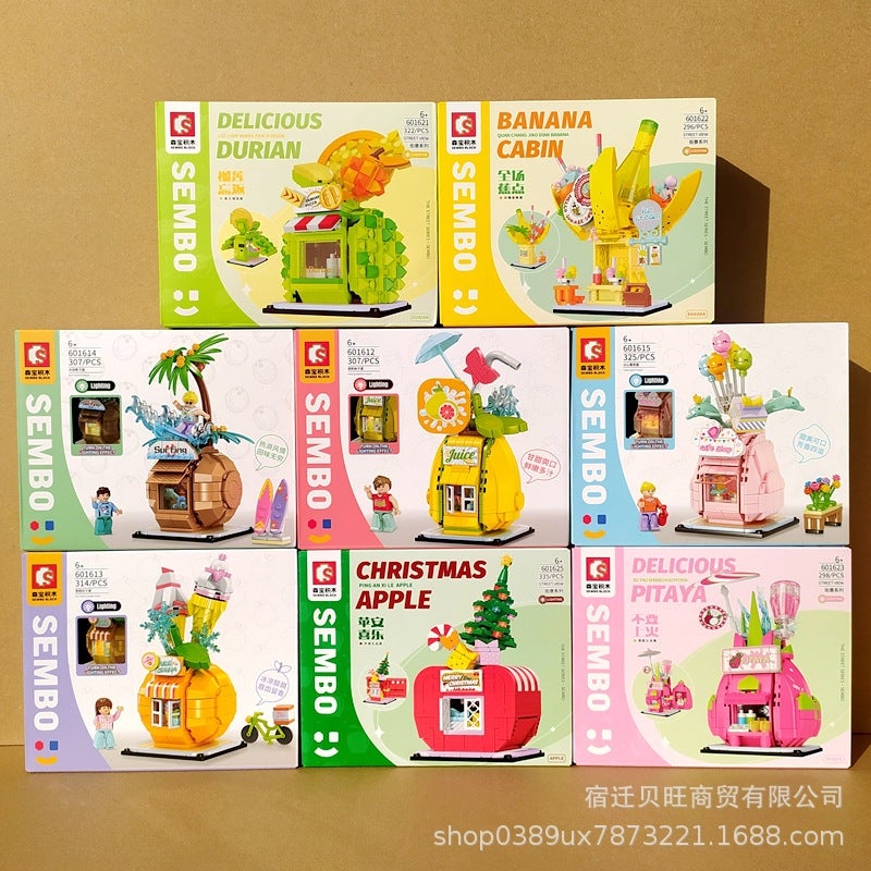 Senbao Building Blocks 601615-23 Lighting Street Scene Fresh Fruit Family Small House Boys And Girls Kidsren Christmas Gifts - Image 2
