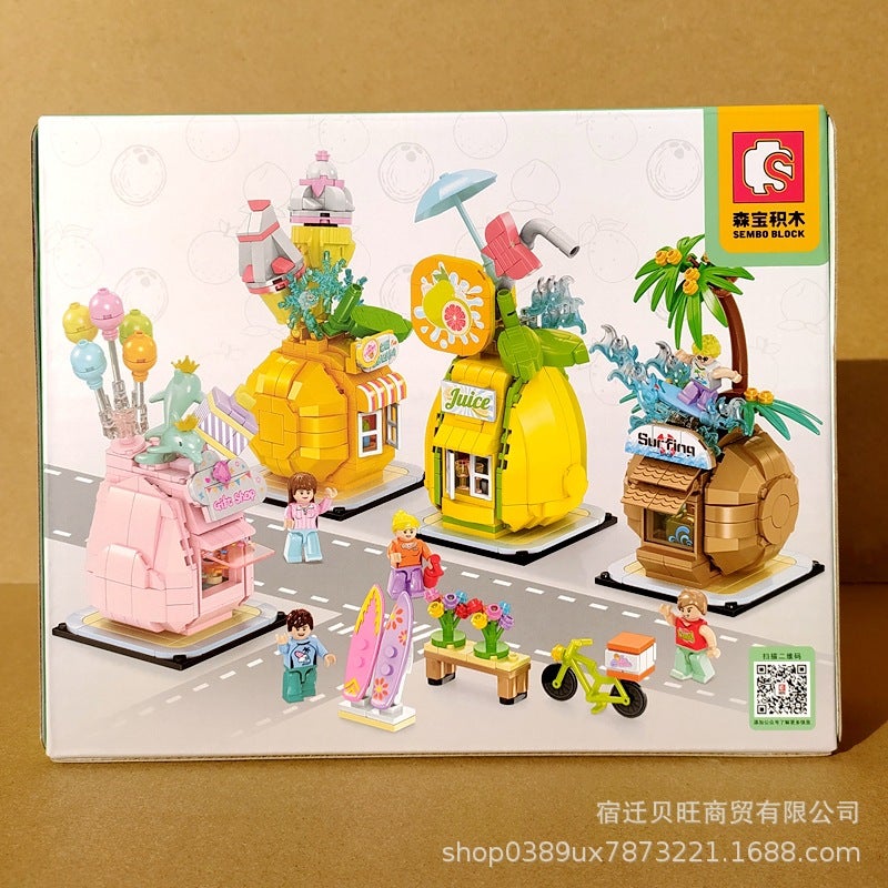 Senbao Building Blocks 601615-23 Lighting Street Scene Fresh Fruit Family Small House Boys And Girls Kidsren Christmas Gifts - Image 4