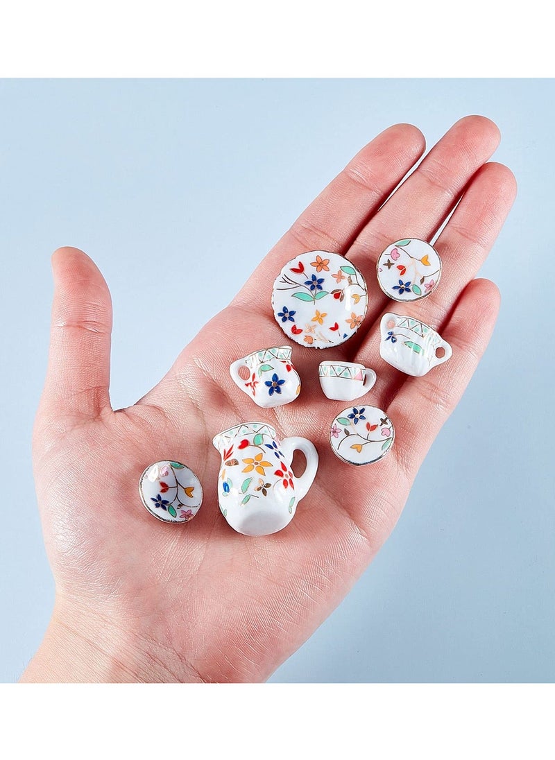 Generic - Miniature Porcelain Tea Cup Set Dollhouse Kitchen Accessories Set Small Party Accessories Teapot for Kids Flower Pattern Teapot Cup Plates 15 Pieces - Image 1