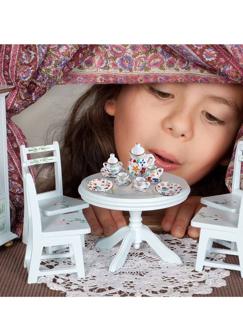 Generic - Miniature Porcelain Tea Cup Set Dollhouse Kitchen Accessories Set Small Party Accessories Teapot for Kids Flower Pattern Teapot Cup Plates 15 Pieces - Image 1