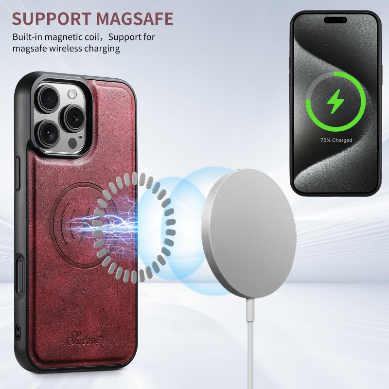 سوتين جراب خلفي قابل للفصل من الجلد من Magsafe Oil Eax لهاتف Iphone 17 Pro Max H15 (أحمر) - Image 4