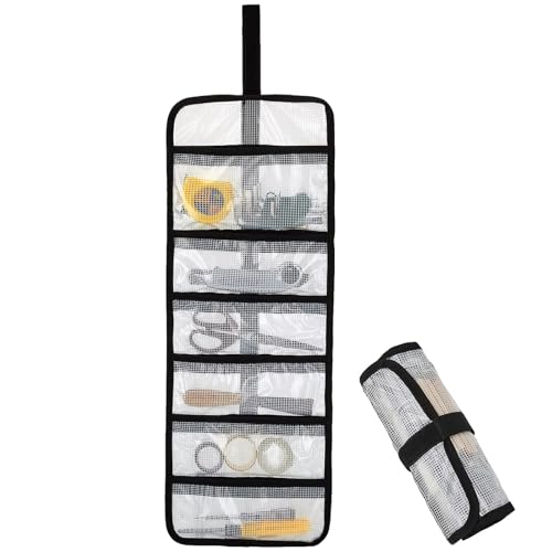 dekayaker Small Roll Up Storage Bag, 6 Pockets Roll Up Tool Kit, Suitable for Mechanics, Kitchen Storage, Art Sketching, Travelling, Potter's Tools, Office Objects, etc., Transparent and Visible, Space-Saving - Image 1
