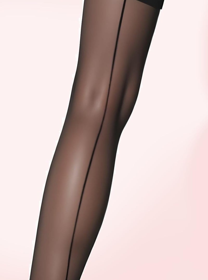 Mila Marutti Seamed Sheer Tights - Elegant Thigh High Stockings - Luxurious Black Stockings for Women Sheer - Black, L - Image 3