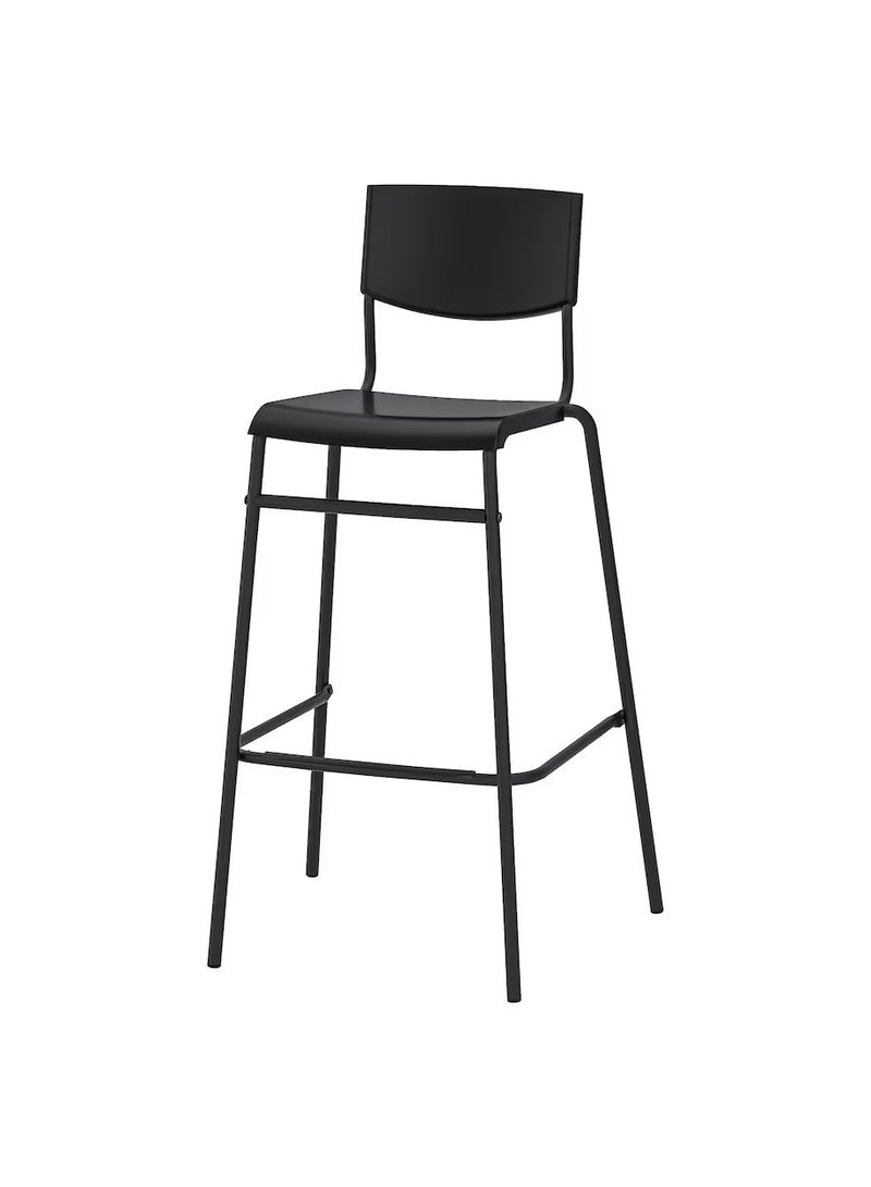 Generic Bar Stool With Backrest, For Home, Office And Easy To Carry, Stackable Black 74 cm  - Image 1