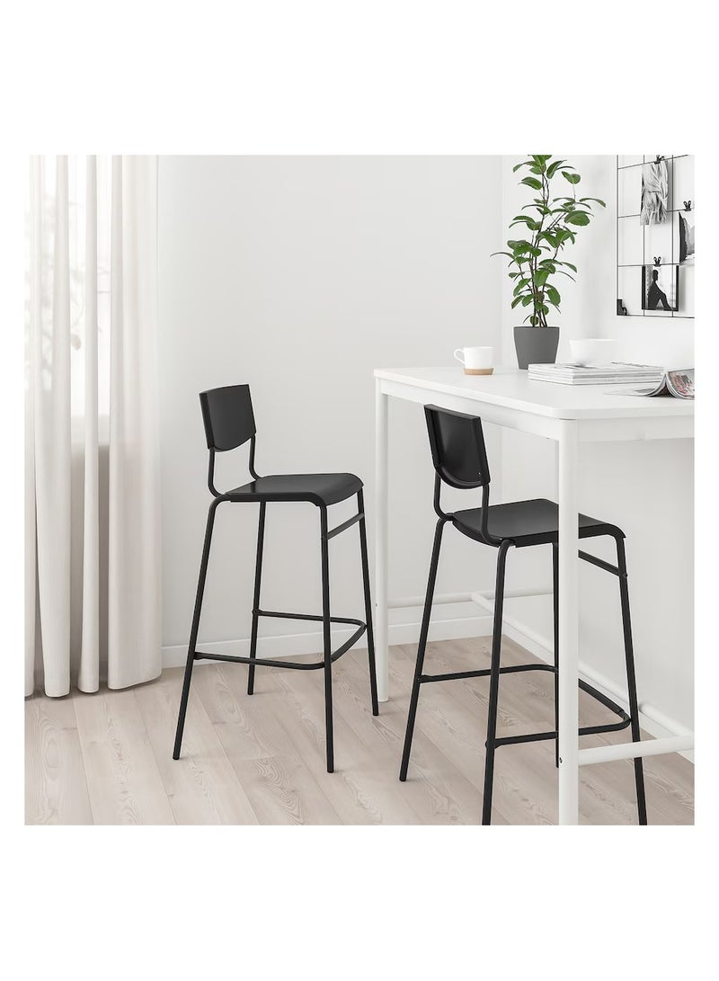 Generic Bar Stool With Backrest, For Home, Office And Easy To Carry, Stackable Black 74 cm  - Image 2